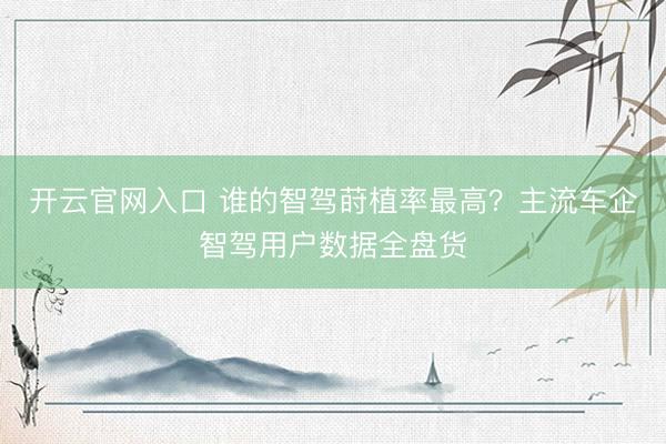 开云官网入口 谁的智驾莳植率最高？主流车企智驾用户数据全盘货